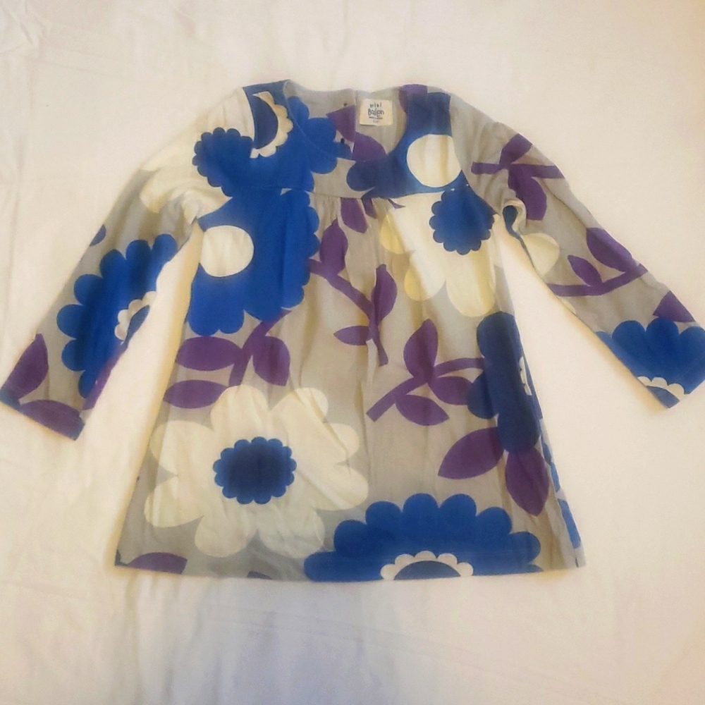 Mini Boden Grey w/purple&blue flowers blouse